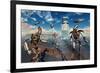 An Alien Being with Giant Robots at the Area 51 Top Secret Base in Roswell-null-Framed Art Print