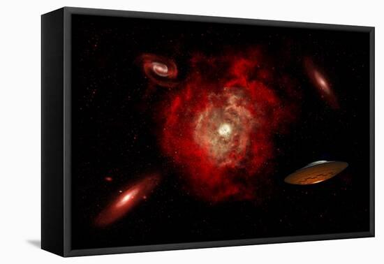 An Alien Flying Saucer Traveling Through the Vastness of Outer Space-null-Framed Stretched Canvas