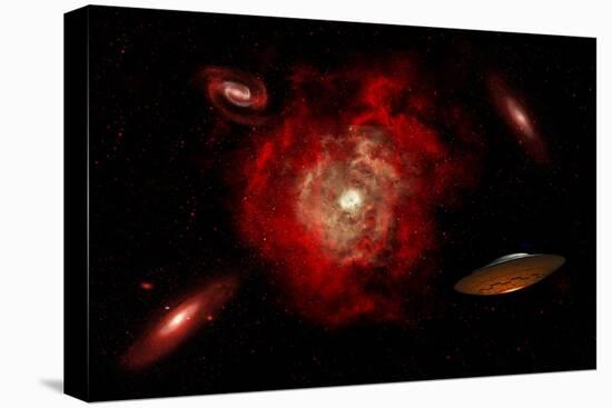 An Alien Flying Saucer Traveling Through the Vastness of Outer Space-null-Stretched Canvas