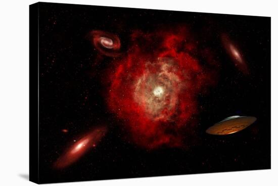 An Alien Flying Saucer Traveling Through the Vastness of Outer Space-null-Stretched Canvas