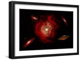 An Alien Flying Saucer Traveling Through the Vastness of Outer Space-null-Framed Art Print