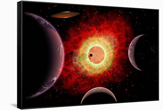 An Alien Flying Saucer Travels Amongst Alien Worlds-null-Framed Stretched Canvas