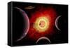 An Alien Flying Saucer Travels Amongst Alien Worlds-null-Framed Stretched Canvas