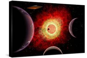 An Alien Flying Saucer Travels Amongst Alien Worlds-null-Stretched Canvas
