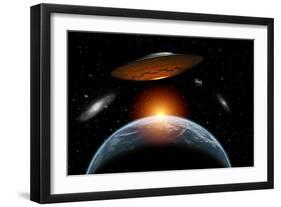 An Alien Flying Saucer Visiting the Earth-null-Framed Art Print