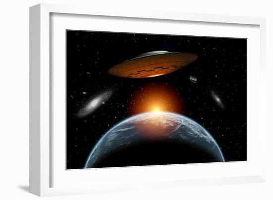 An Alien Flying Saucer Visiting the Earth-null-Framed Art Print