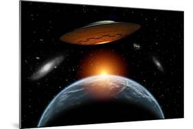 An Alien Flying Saucer Visiting the Earth-null-Mounted Art Print