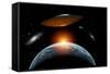 An Alien Flying Saucer Visiting the Earth-null-Framed Stretched Canvas