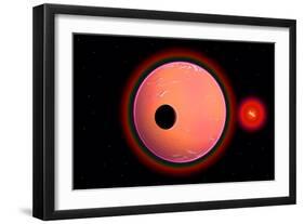 An Alien Planet and its Moon in Orbit around a Red Giant Star-null-Framed Art Print