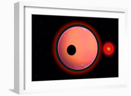 An Alien Planet and its Moon in Orbit around a Red Giant Star-null-Framed Art Print