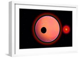 An Alien Planet and its Moon in Orbit around a Red Giant Star-null-Framed Art Print