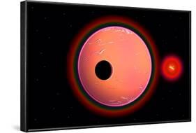 An Alien Planet and its Moon in Orbit around a Red Giant Star-null-Framed Art Print