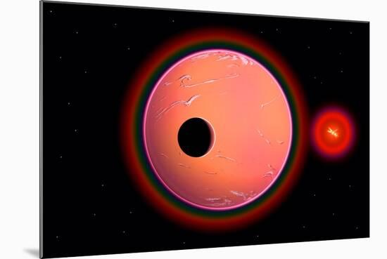 An Alien Planet and its Moon in Orbit around a Red Giant Star-null-Mounted Art Print