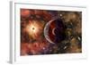 An Alien Planet and its Moon in Orbit around a Red Giant Star-null-Framed Art Print