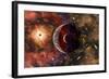 An Alien Planet and its Moon in Orbit around a Red Giant Star-null-Framed Art Print