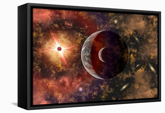 An Alien Planet and its Moon in Orbit around a Red Giant Star-null-Framed Stretched Canvas