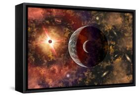 An Alien Planet and its Moon in Orbit around a Red Giant Star-null-Framed Stretched Canvas