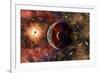 An Alien Planet and its Moon in Orbit around a Red Giant Star-null-Framed Art Print