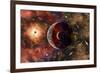 An Alien Planet and its Moon in Orbit around a Red Giant Star-null-Framed Premium Giclee Print