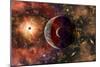 An Alien Planet and its Moon in Orbit around a Red Giant Star-null-Mounted Art Print