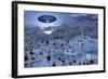 An Alien Reptoid Being Signaling a Flying Saucer on its Home Planet-null-Framed Art Print