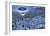 An Alien Reptoid Being Signaling a Flying Saucer on its Home Planet-null-Framed Premium Giclee Print