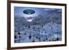 An Alien Reptoid Being Signaling a Flying Saucer on its Home Planet-null-Framed Art Print