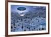 An Alien Reptoid Being Signaling a Flying Saucer on its Home Planet-null-Framed Art Print