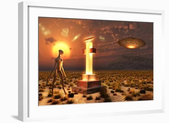 An Alien Returning to the Famous Crash Site in Roswell, New Mexico-null-Framed Art Print