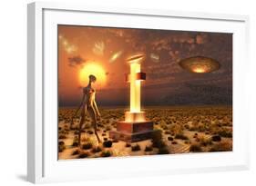 An Alien Returning to the Famous Crash Site in Roswell, New Mexico-null-Framed Art Print