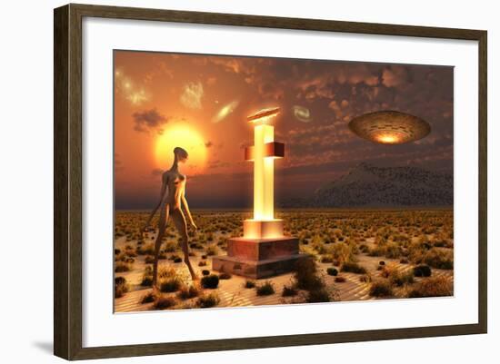 An Alien Returning to the Famous Crash Site in Roswell, New Mexico-null-Framed Art Print