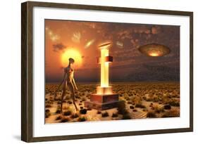 An Alien Returning to the Famous Crash Site in Roswell, New Mexico-null-Framed Art Print