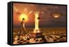 An Alien Returning to the Famous Crash Site in Roswell, New Mexico-null-Framed Stretched Canvas