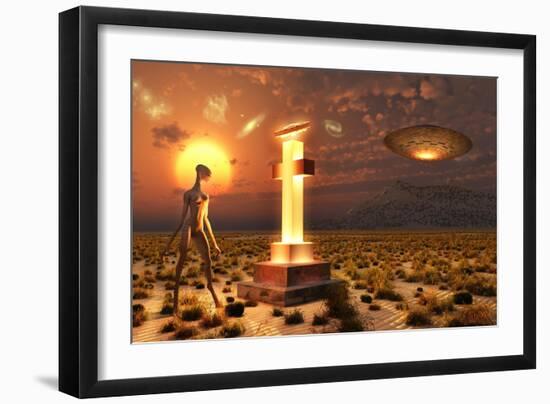 An Alien Returning to the Famous Crash Site in Roswell, New Mexico-null-Framed Art Print