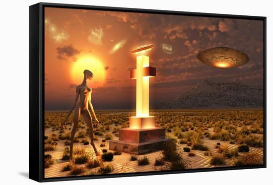 An Alien Returning to the Famous Crash Site in Roswell, New Mexico-null-Framed Stretched Canvas