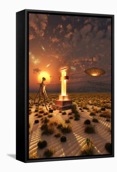 An Alien Returning to the Famous Crash Site in Roswell, New Mexico-null-Framed Stretched Canvas