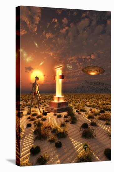 An Alien Returning to the Famous Crash Site in Roswell, New Mexico-null-Stretched Canvas
