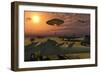 An Alien Ufo Flying Low over an American Airbase-null-Framed Art Print