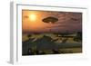 An Alien Ufo Flying Low over an American Airbase-null-Framed Art Print