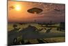An Alien Ufo Flying Low over an American Airbase-null-Mounted Art Print