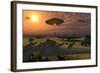 An Alien Ufo Flying Low over an American Airbase-null-Framed Art Print