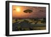 An Alien Ufo Flying Low over an American Airbase-null-Framed Premium Giclee Print