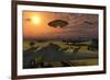 An Alien Ufo Flying Low over an American Airbase-null-Framed Art Print