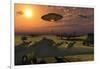 An Alien Ufo Flying Low over an American Airbase-null-Framed Art Print