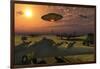 An Alien Ufo Flying Low over an American Airbase-null-Framed Art Print