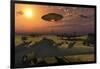 An Alien Ufo Flying Low over an American Airbase-null-Framed Art Print