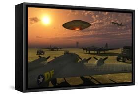 An Alien Ufo Flying Low over an American Airbase-null-Framed Stretched Canvas