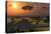 An Alien Ufo Flying Low over an American Airbase-null-Stretched Canvas