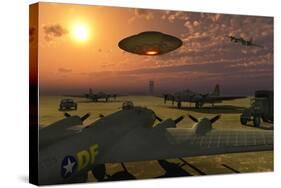 An Alien Ufo Flying Low over an American Airbase-null-Stretched Canvas