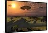 An Alien Ufo Flying Low over an American Airbase-null-Framed Stretched Canvas